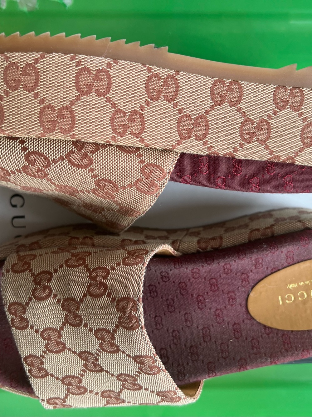 Gucci Women Beige and Brown GG Monogram Slide Sandals - Picture 4 of 8